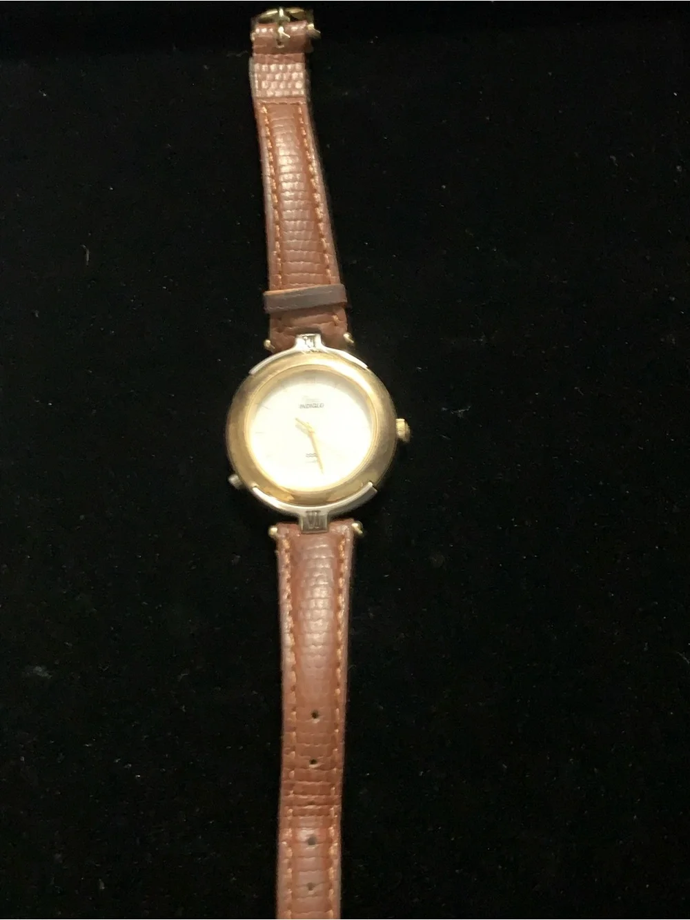 Vintage Timex Indiglo Brown Leather Strap Women’s Watch with Gold Case